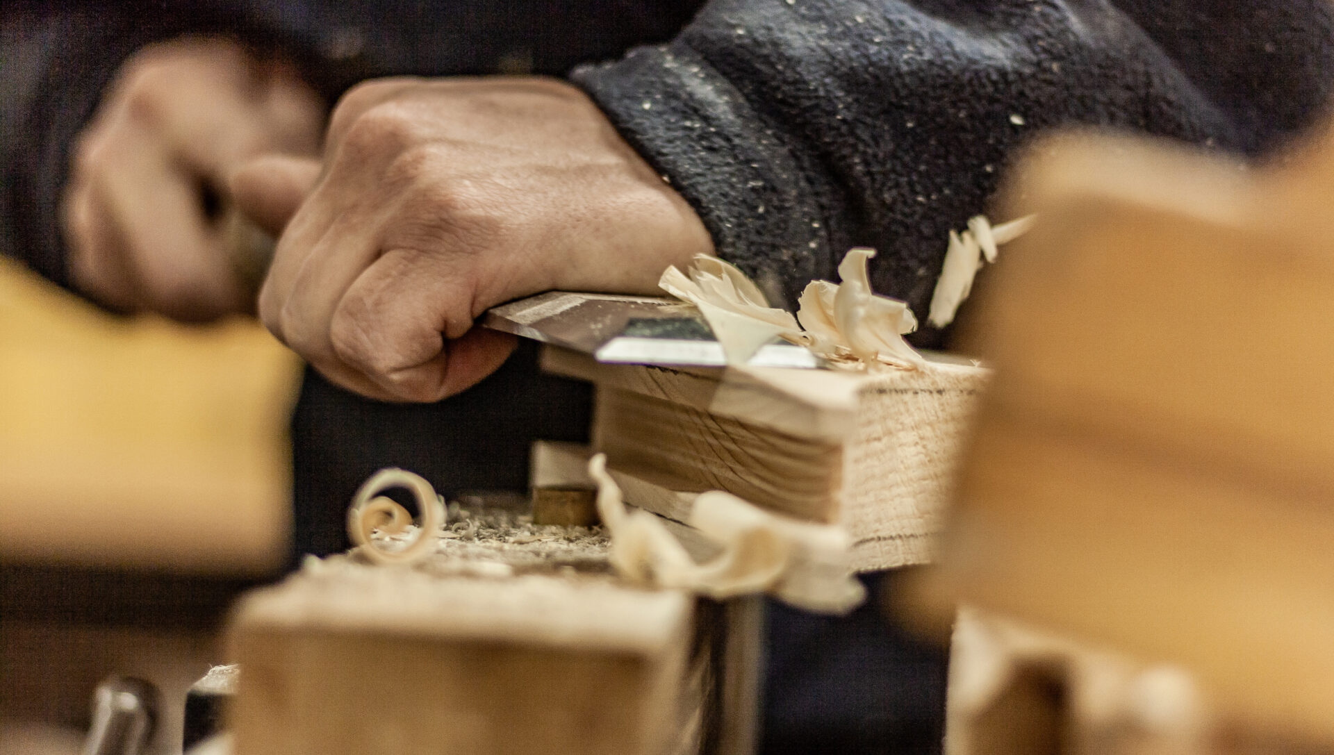 Eco friendly woodworker's shop. Details and focus on the texture